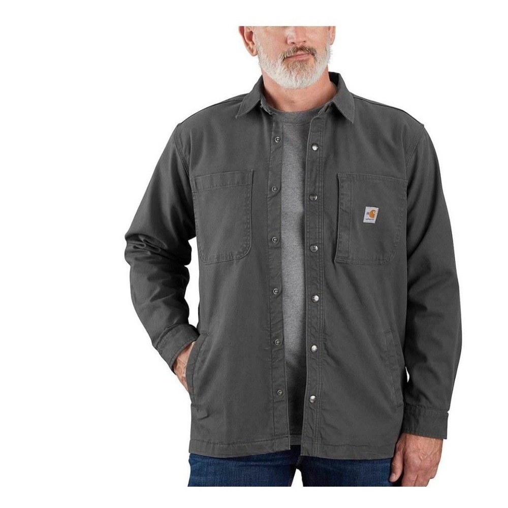 Carhartt Mens Rigby Fleece Lined Shirt Jac Shadow Gray Canvas Jacket 102851 XL